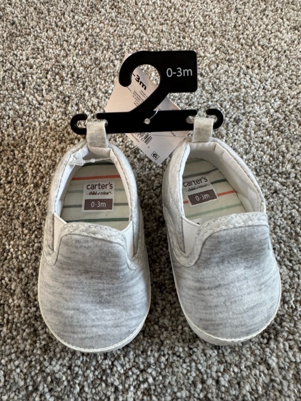 Carter's Child of Mine Light Gray SlipOn Baby Shoes Size 0-3 Month NEW With Tags